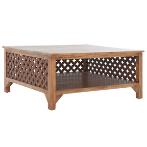 Squall Square 1 Shelf Coffee Table - Airy Architectural Design with Fretwork Carving for Your Home