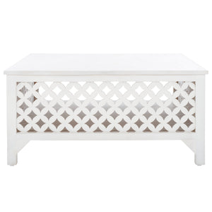 Squall Square 1 Shelf Coffee Table - Airy Architectural Design with Fretwork Carving for Your Home