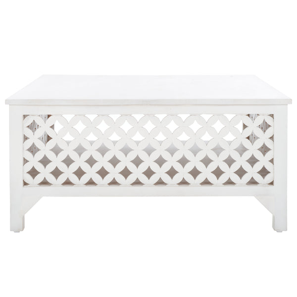 Squall Square 1 Shelf Coffee Table - Airy Architectural Design with Fretwork Carving for Your Home