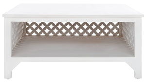 Squall Square 1 Shelf Coffee Table - Airy Architectural Design with Fretwork Carving for Your Home