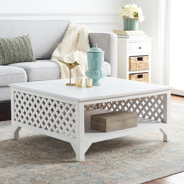 Squall Square 1 Shelf Coffee Table - Airy Architectural Design with Fretwork Carving for Your Home