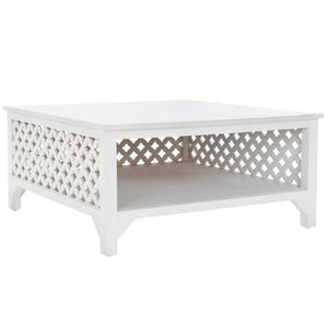 Squall Square 1 Shelf Coffee Table - Airy Architectural Design with Fretwork Carving for Your Home