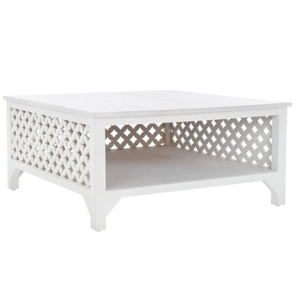 Squall Square 1 Shelf Coffee Table - Airy Architectural Design with Fretwork Carving for Your Home