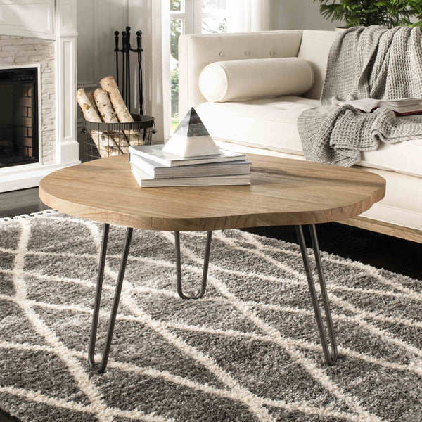 Dale Contemporary Free Edge Coffee Table - Weathered Oak with Dark Steel Legs for Modern Style