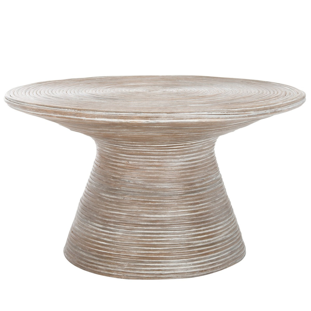 Cristina Metal Coffee Table - Modern Pedestal Design with Organic Spiral Striations in Grey Wash Finish