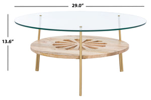 Flora Round Coffee Table - Luxurious Mango Wood with Floral Design and Brass Accents for Modern Living