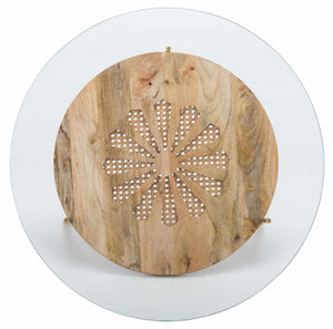 Flora Round Coffee Table - Luxurious Mango Wood with Floral Design and Brass Accents for Modern Living