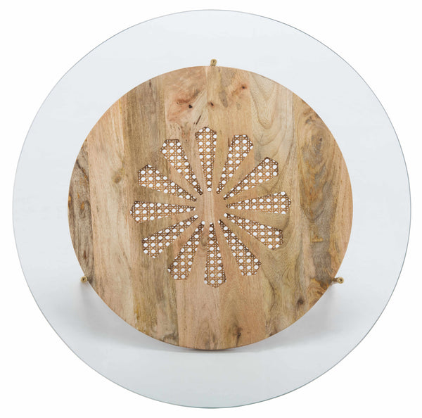 Flora Round Coffee Table - Luxurious Mango Wood with Floral Design and Brass Accents for Modern Living