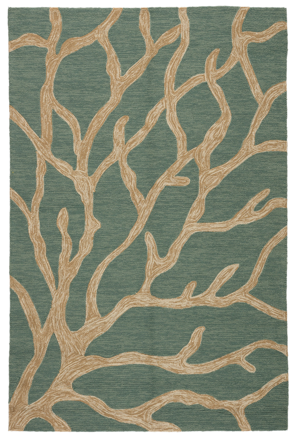 Jaipur Living Coral Indoor/ Outdoor Abstract Teal/ Tan Area Rug (8'10"X11'9")