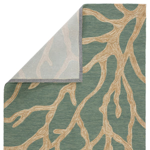 Jaipur Living Coral Indoor/ Outdoor Abstract Teal/ Tan Area Rug (8'10"X11'9")