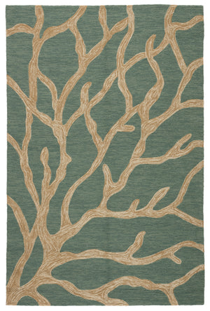 Jaipur Living Coral Indoor/ Outdoor Abstract Teal/ Tan Area Rug (8'10"X11'9")