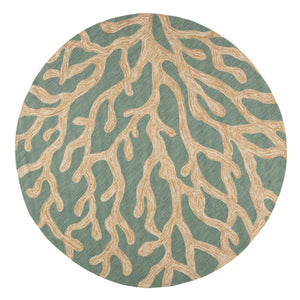 Jaipur Living Coral Indoor/ Outdoor Abstract Teal/ Tan Round Area Rug (8'