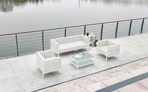 Angelina Indoor/Outdoor Living Collection, Sofa, 2 Chairs And Coffee Table, White Aluminum Base,...