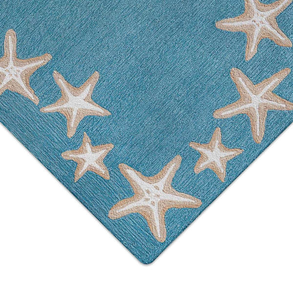 Trans-Ocean Liora Manne Capri Starfish Border Casual Indoor/Outdoor Hand Tufted 80% Polyester/20% Acrylic Rug Aqua 7'6" x 9'6"
