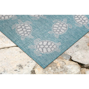 Trans-Ocean Liora Manne Carmel Seaturtles Casual Indoor/Outdoor Power Loomed 87% Polypropylene/13% Polyester Rug Aqua 7'10" x 9'10"