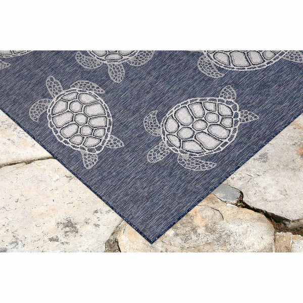 Trans-Ocean Liora Manne Carmel Seaturtles Casual Indoor/Outdoor Power Loomed 87% Polypropylene/13% Polyester Rug Navy 7'10" x 9'10"