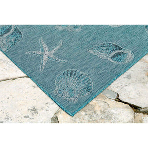 Trans-Ocean Liora Manne Carmel Shells Casual Indoor/Outdoor Power Loomed 87% Polypropylene/13% Polyester Rug Aqua 7'10" x 9'10"