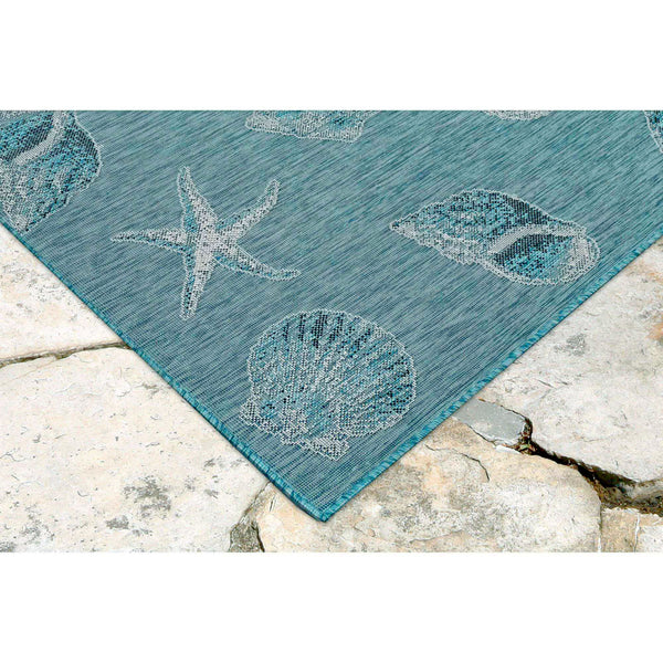 Trans-Ocean Liora Manne Carmel Shells Casual Indoor/Outdoor Power Loomed 87% Polypropylene/13% Polyester Rug Aqua 7'10" x 9'10"