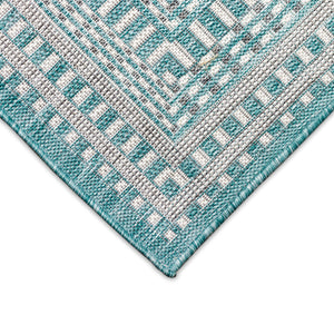 Trans-Ocean Liora Manne Malibu Etched Border Casual Indoor/Outdoor Power Loomed 88% Polypropylene/12% Polyester Rug Aqua 7'10" x 9'10"