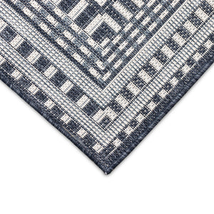 Trans-Ocean Liora Manne Malibu Etched Border Casual Indoor/Outdoor Power Loomed 88% Polypropylene/12% Polyester Rug Navy 7'10" x 9'10"