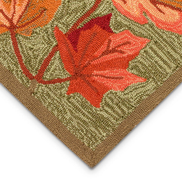 Trans-Ocean Liora Manne Ravella Falling Leaves Border Casual Indoor/Outdoor Hand Tufted 70% Polypropylene/30%Acrylic Rug Moss 8'3" x 11'6"