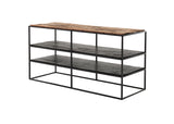 Rustika TV Stand Open Shelving 112cm in Mindi, Plywood, Recycled Boat Wood & Iron with Rustic Boat Wood & Nordic Black Finish