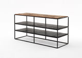 Rustika TV Stand Open Shelving 112cm in Mindi, Plywood, Recycled Boat Wood & Iron with Rustic Boat Wood & Nordic Black Finish