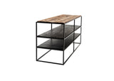 Rustika TV Stand Open Shelving 112cm in Mindi, Plywood, Recycled Boat Wood & Iron with Rustic Boat Wood & Nordic Black Finish