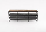 Rustika TV Stand Open Shelving 140cm in Mindi, Plywood, Recycled Boat Wood & Iron with Rustic Boat Wood & Nordic Black Finish