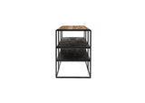 Rustika TV Stand Open Shelving 140cm in Mindi, Plywood, Recycled Boat Wood & Iron with Rustic Boat Wood & Nordic Black Finish