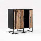 Rustika Sideboard 2 Doors in Mindi, Plywood, Recycled Boat Wood & Iron with Rustic Boat Wood & Nordic Black Finish