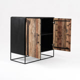 Rustika Sideboard 2 Doors in Mindi, Plywood, Recycled Boat Wood & Iron with Rustic Boat Wood & Nordic Black Finish