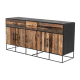Rustika Buffet 5 Doors 3 Drawers in Rustic Boat Wood & Nordic Black with Mindi, Plywood, Recycled Boat Wood & Iron