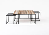 Rustika Nesting Coffee Table Set 100cm in Mindi, Plywood, Recycled Boat Wood & Iron with Rustic Boat Wood & Nordic Black Finish