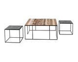 Rustika Nesting Coffee Table Set 100cm in Mindi, Plywood, Recycled Boat Wood & Iron with Rustic Boat Wood & Nordic Black Finish