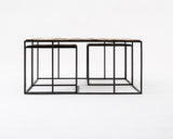 Rustika Nesting Coffee Table Set 100cm in Mindi, Plywood, Recycled Boat Wood & Iron with Rustic Boat Wood & Nordic Black Finish