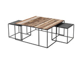 Rustika Nesting Coffee Table Set 100cm in Mindi, Plywood, Recycled Boat Wood & Iron with Rustic Boat Wood & Nordic Black Finish