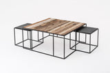 Rustika Nesting Coffee Table Set 100cm in Mindi, Plywood, Recycled Boat Wood & Iron with Rustic Boat Wood & Nordic Black Finish