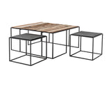 Rustika Nesting Coffee Table Set 100cm in Mindi, Plywood, Recycled Boat Wood & Iron with Rustic Boat Wood & Nordic Black Finish