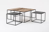 Rustika Nesting Coffee Table Set 100cm in Mindi, Plywood, Recycled Boat Wood & Iron with Rustic Boat Wood & Nordic Black Finish