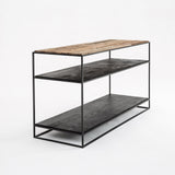 Rustika Console Table in Mindi, Plywood, Recycled Boat Wood & Iron with Rustic Boat Wood & Nordic Black Finish