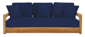 Safavieh Montford Teak 3-Seat Bench Casing Navy Linen Fabric CPT1004B-CASING