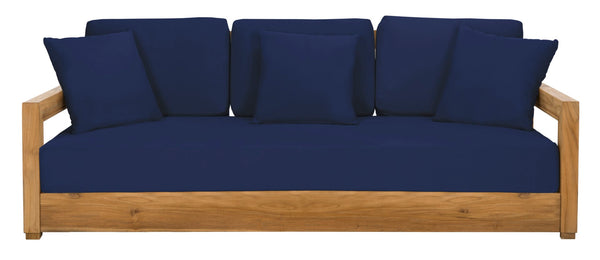 Safavieh Montford Teak 3-Seat Bench Casing Navy Linen Fabric CPT1004B-CASING