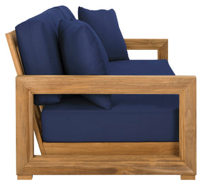 Safavieh Montford Teak 3-Seat Bench Casing Navy Linen Fabric CPT1004B-CASING