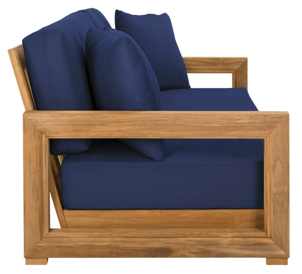 Safavieh Montford Teak 3-Seat Bench Casing Navy Linen Fabric CPT1004B-CASING