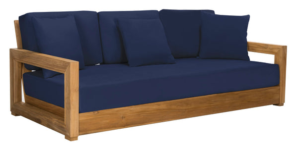 Safavieh Montford Teak 3-Seat Bench Casing Navy Linen Fabric CPT1004B-CASING
