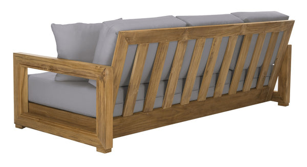 Safavieh Montford Teak 3-Seat Bench Casing Grey Linen Fabric CPT1004C-CASING