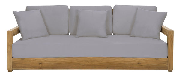 Safavieh Montford Teak 3-Seat Bench Casing Grey Linen Fabric CPT1004C-CASING