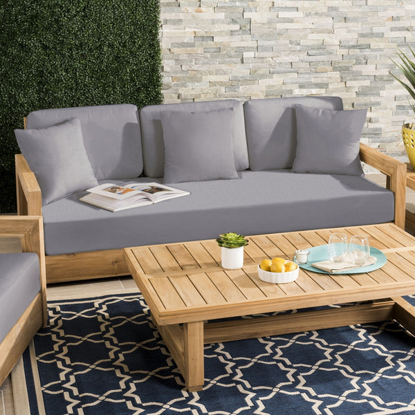 Safavieh Montford Teak 3-Seat Bench Casing Grey Linen Fabric CPT1004C-CASING