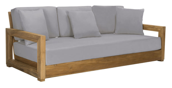 Safavieh Montford Teak 3-Seat Bench Casing Grey Linen Fabric CPT1004C-CASING